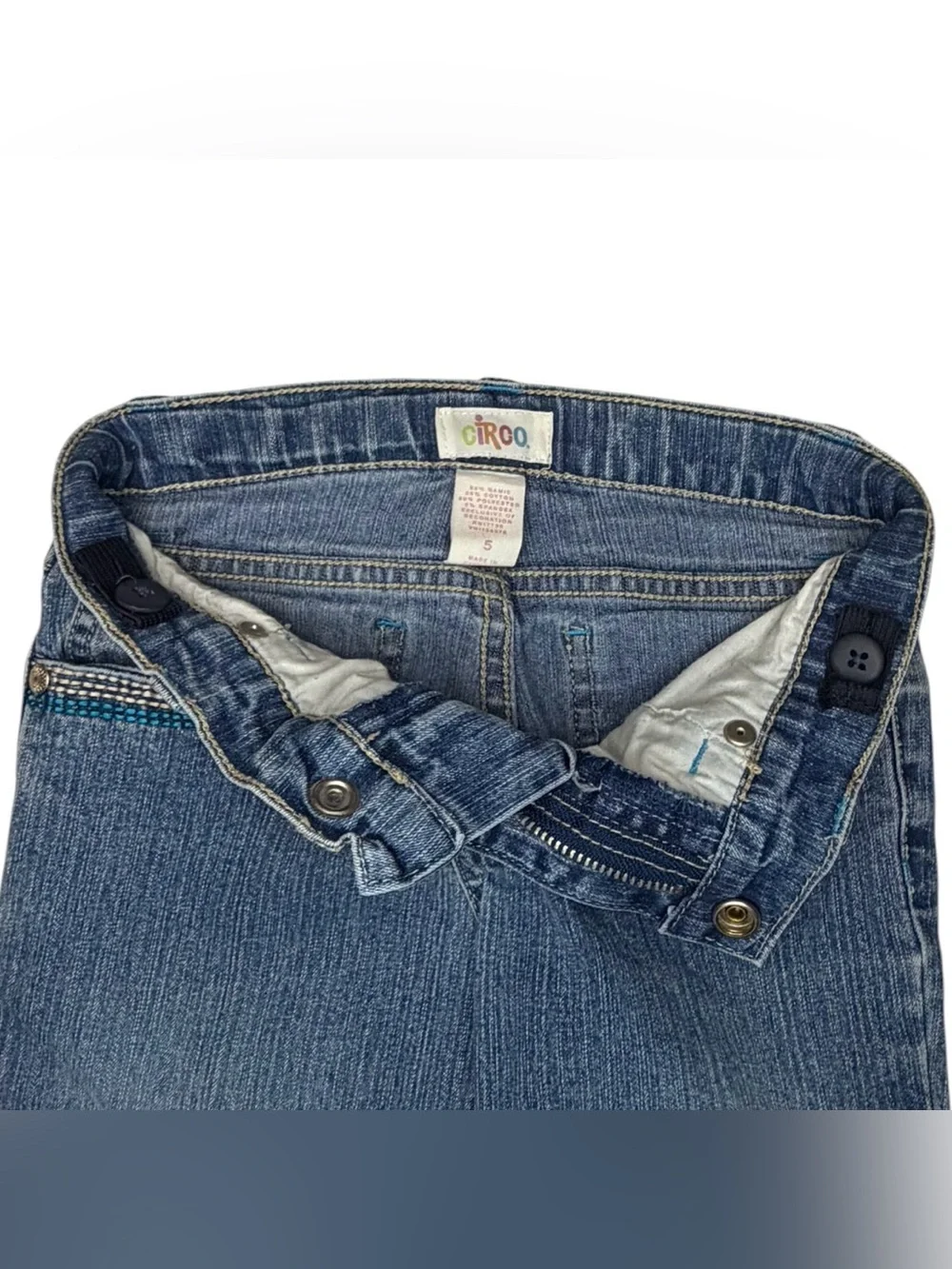 Circo Girls Size 5 Blue Bootcut Jeans Rhinestone Y2K Adjustable Waist